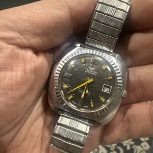 Works Vintage Technos Automatic 17J Swiss Made Silver/yellow Mens Watch 39mm 8in